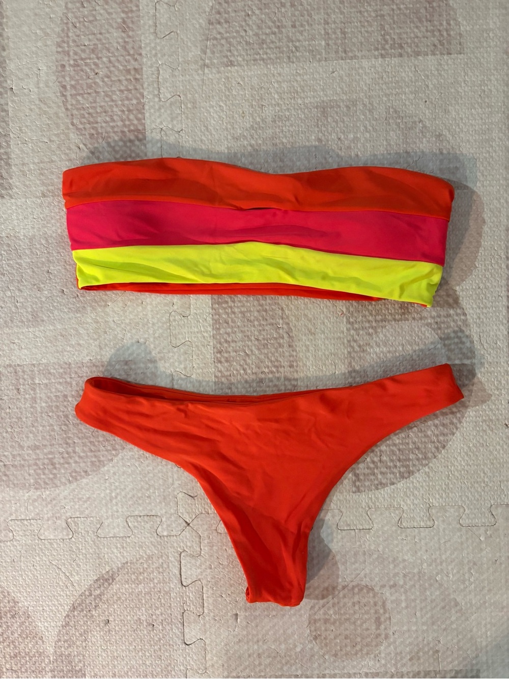 SHEIN Neon Colorblock Strapless Bikini - Orange, Pink & Yellow